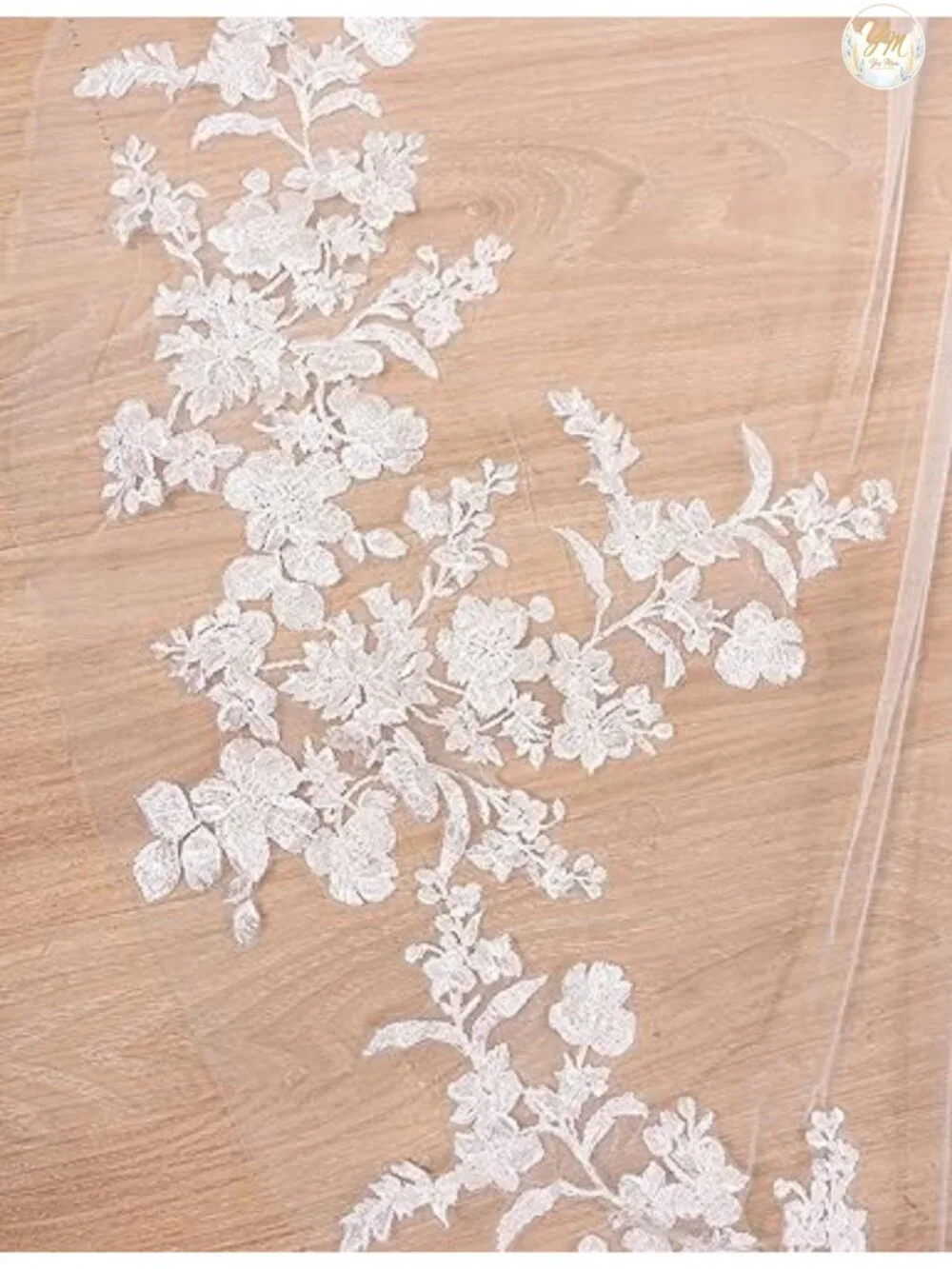 Cathedral Flower Lace Wedding Veil with Metal Comb Long Train